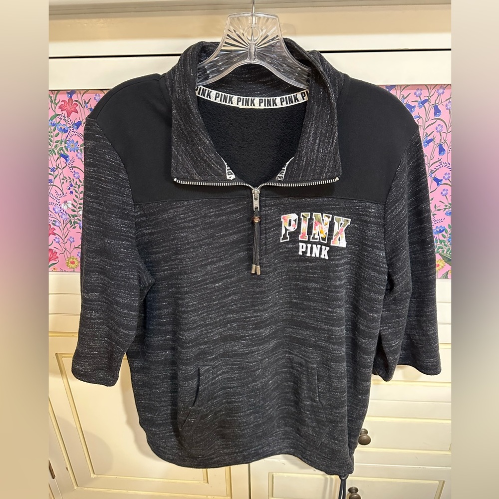 Victoria Secret Pink Sweatshirt with half zipper and front pocket. Size Large